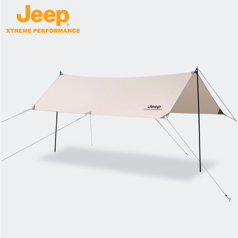 JEEP Camping Tarp Sun Shelter Flysheet Canopy Waterproof Black Coated 2 Poles Sun Protection Camping Square Canopy Tent Portable Silver-coated Sunscreen Awning Camping Tarp