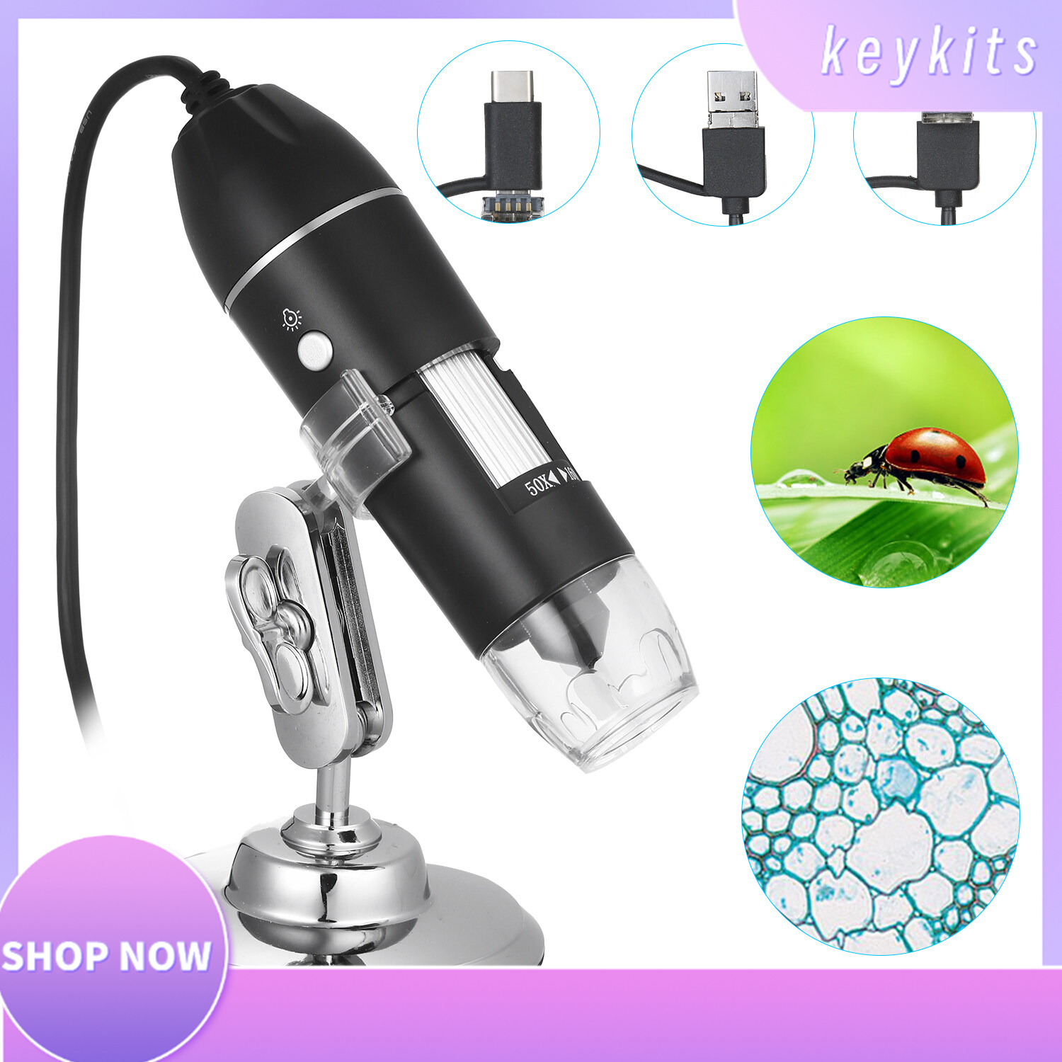 Kính Hiển Vi Phóng To Kỹ Thuật Số USB Kính Lúp 8 Đèn LED Chức Năng OTG Độ Phóng Đại 1600X Với Chân Đế