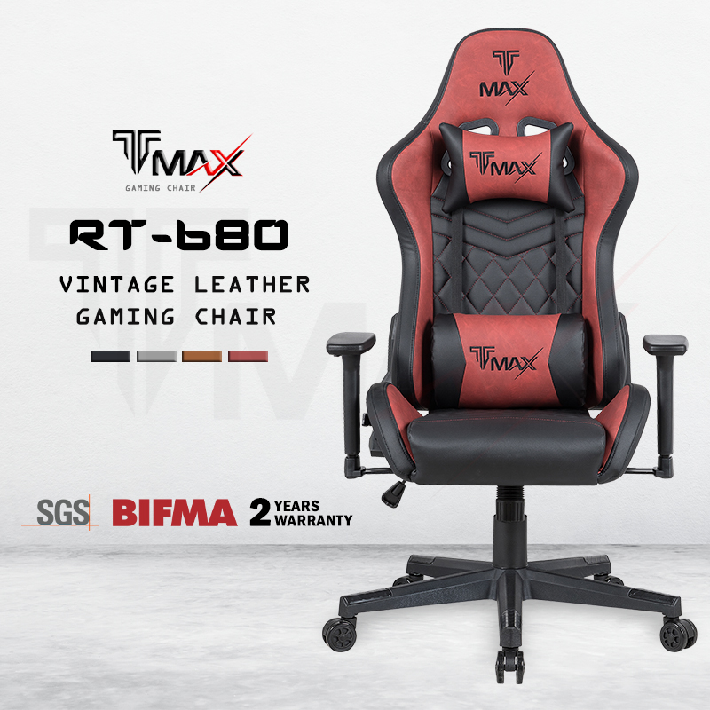 TMAX RT-680 Gaming Chair with 3D Armrest Vintage Leather Ergonomic Design Adjustable Backrest- 2 years warranty