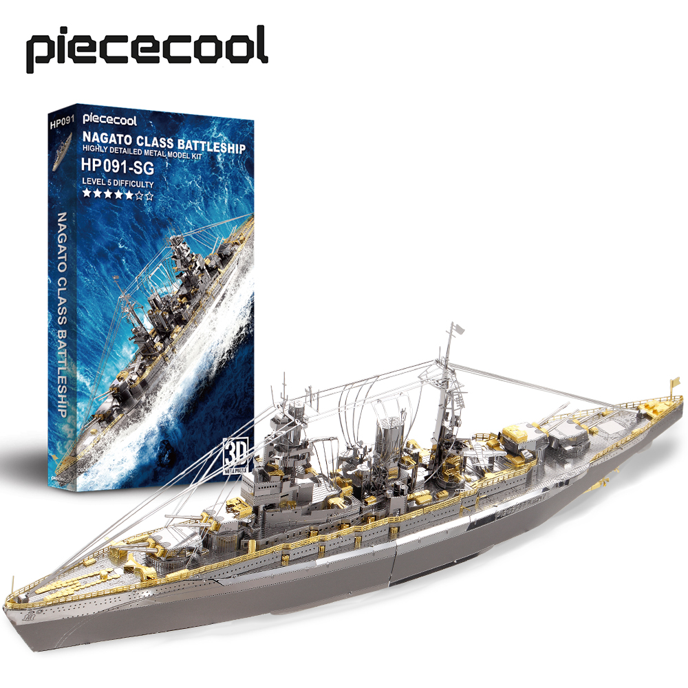 Piececool Xếp hình 3D Mô hình tàu chiến bằng kim loại Bộ dụng cụ Nagato Lớp tàu chiến Tàu chiến mô hình quân sự Khối xây dựng Bộ quà tặng cho trẻ em Bộ đồ chơi lắp ráp