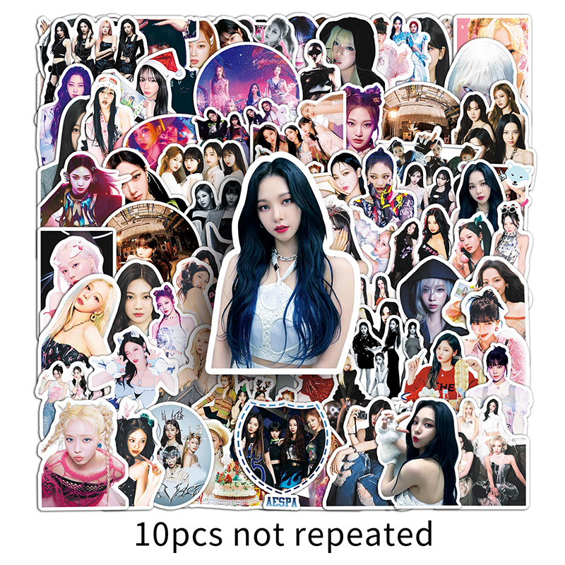 100PCS Korean girl group Aespa group idol peripheral stickers water cup desktop helmet personality DIY decoration high appearance waterproof graffiti stickers