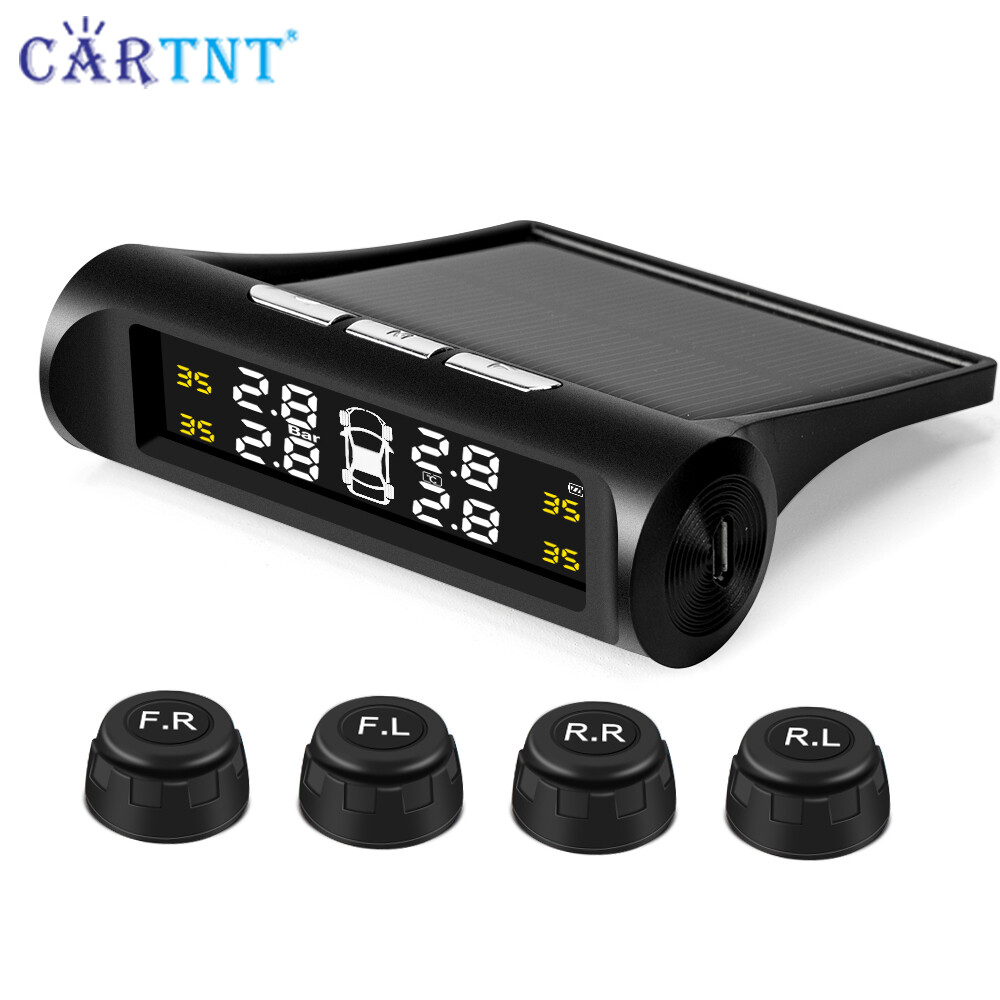 Cartnt 1 chiếc hệ thống giám sát áp suất lốp tpms xe hơi hệ thống báo động an ninh ô tô màn hình lcd kỹ thuật số năng lượng mặt trời cảm biến áp suất bên ngoài