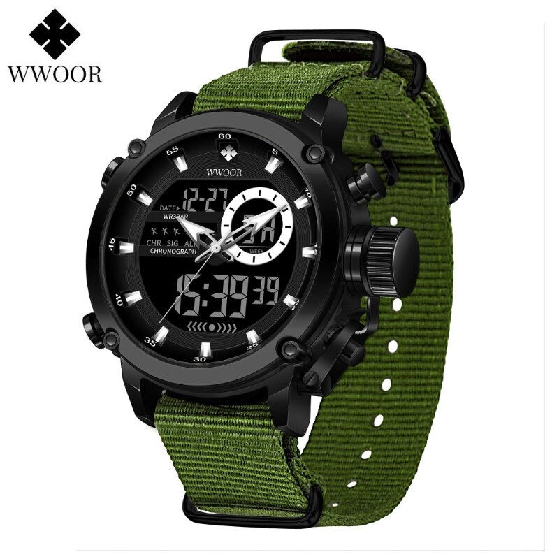 Wwoor đồng hồ thạch anh thường ngày cho nam đồng hồ bấm giờ thời trang nam dây nylon đồng hồ bấm giờ ngày chống nước đồng hồ bấm giờ thể thao cho nam
