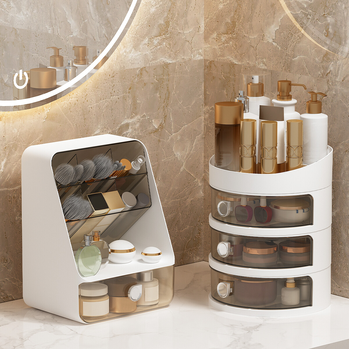 WORTHBUY Nhựa Máy tính để bàn giá lưu trữ nhiều lớp phòng tắm khay đựng mỹ phẩm Kệ ngăn kéo hộp lưu trữ trong suốt lưu trữ chủ