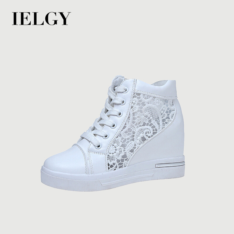 Ielgy mesh embroidery sneakers high breathable gradient heel casual women shoes ราคา 589 บาท*ส่งฟรี
