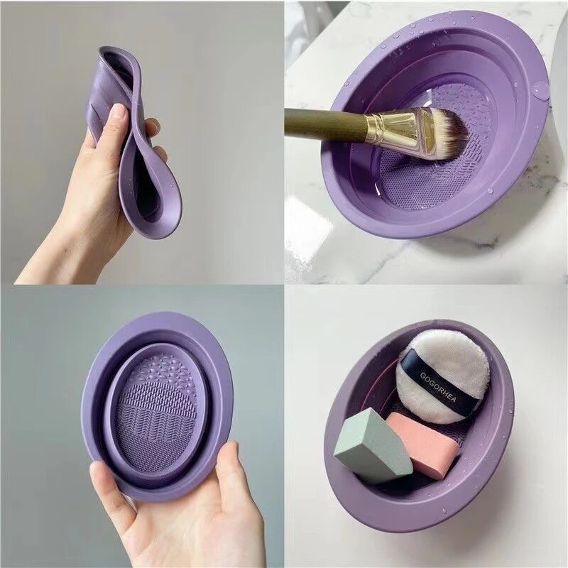 Bát gấp bằng silicone mút trang điểm hình giọt nước dụng cụ vệ sinh bông thoa phấn nền miếng đệm làm sạch cọ trang điểm tấm rửa