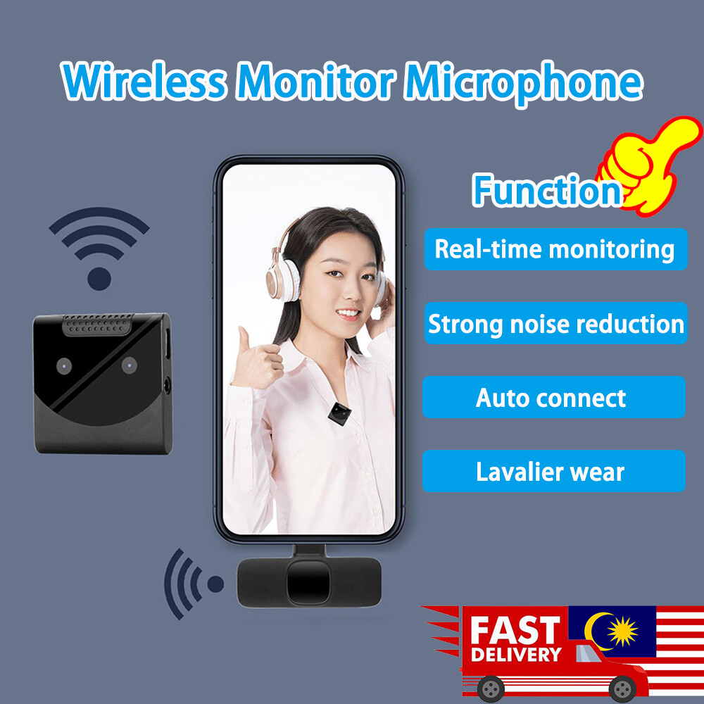 Wireless Monitor Microphone Portable Audio Video Recording Mini Mic For Most Smart Phone Laptop Live Streaming Gaming