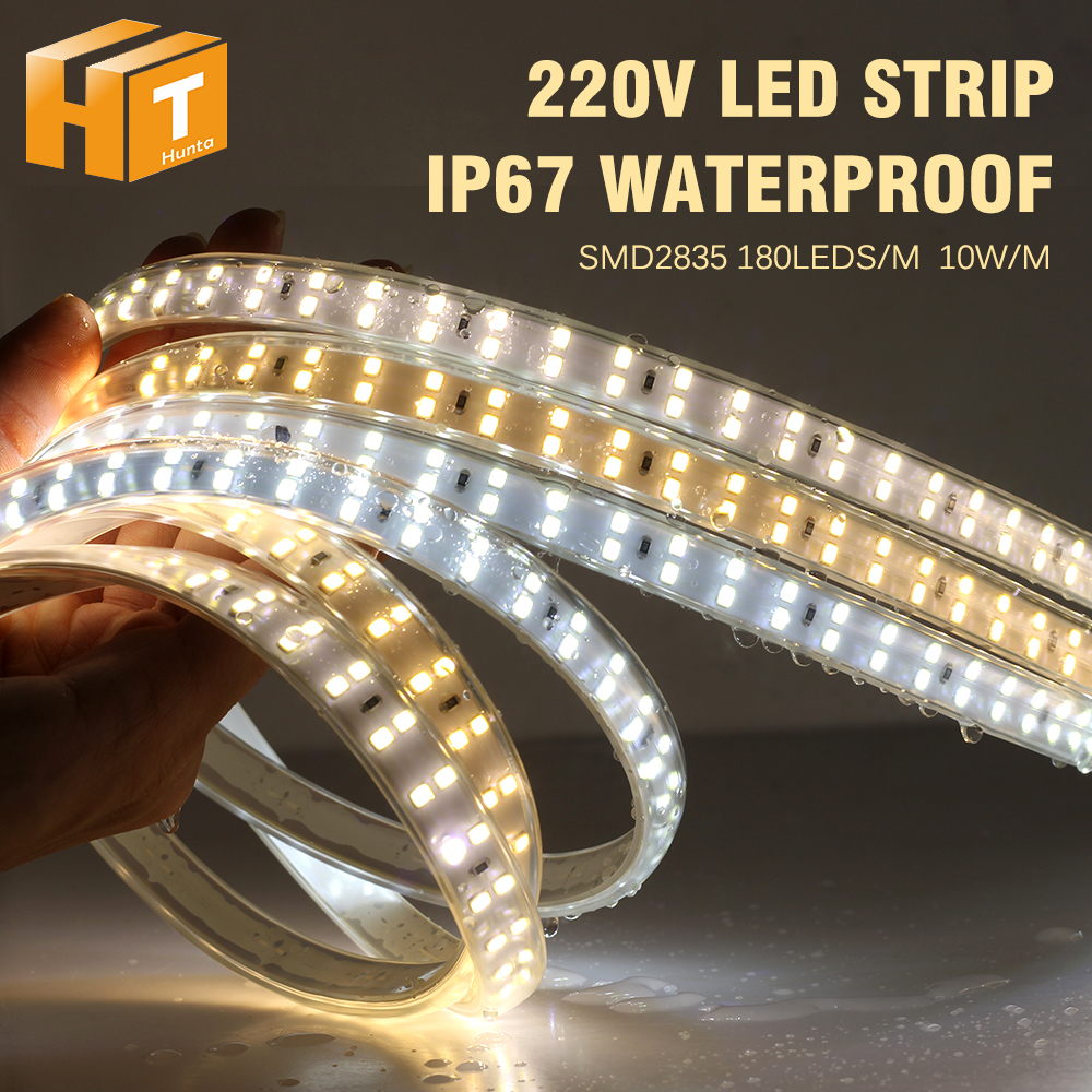 High Brightness 220V LED Strip Light 2835 180LEDs/m 10W/m LED Lights Strip 6000K 4000K 3000K IP67 Waterproof Outdoor LED Light + Plug Switch ราคา 678 บาท*ส่งฟรี