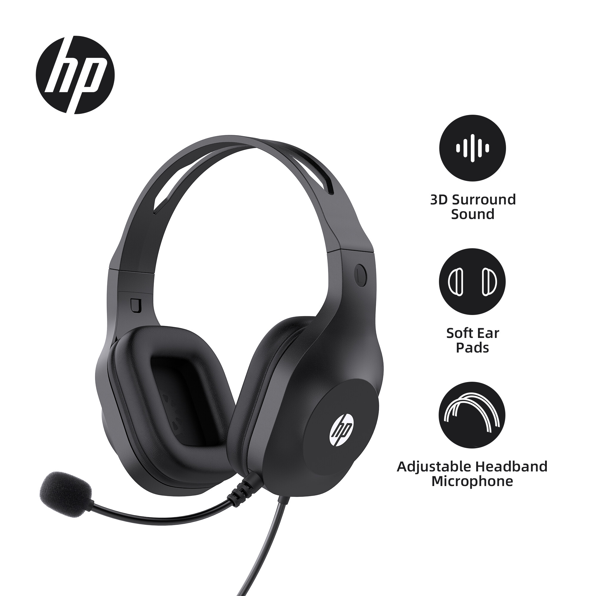 HP 40mm Headphones - 360° Adjustable Noise-Canceling Mic Self-Adjusting Headband Soft Foam Earcups for Online Classes Study Work DHH-1601 ราคา 651 บาท*ส่งฟรี