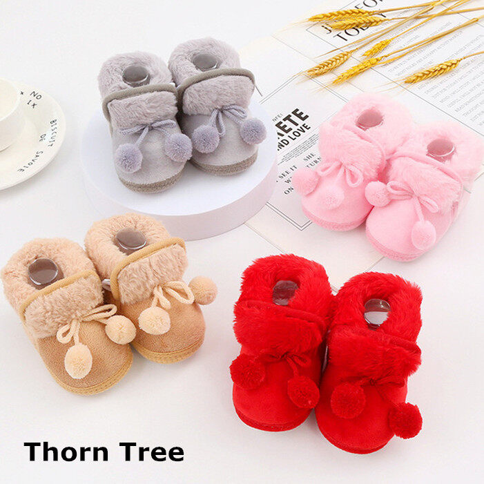 Thorn Tree Baby Girls Winter Snow Boots Plush Bobble Decorated Boots Warm