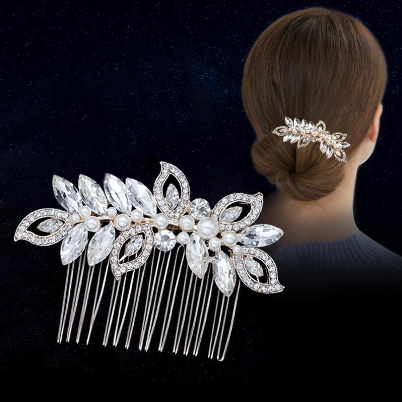 New Fashion Crystal Hair Accessories Hair Comb Head Jewelry Pearl  Rhinestone Insert Comb Exquisite Jewelry 