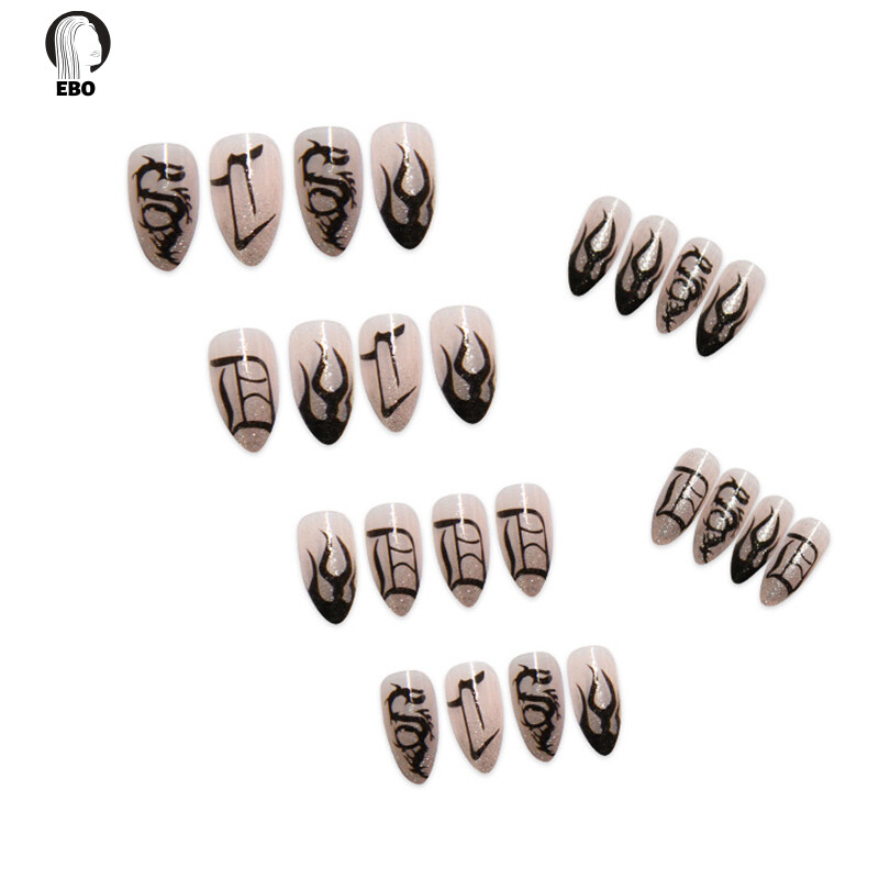 EBO Coffin Press On Nails , 24 Cái Móng Tay Giả Bóng Đầu Nhọn Móng Tay Giả Dài Gothic Tối Màu Ốp Toàn Bộ, Làm Móng Tay