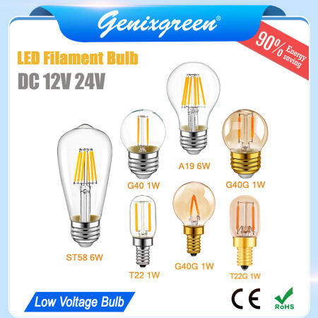 E27 Low Voltage LED Edison Bulb - Warm White, 1W/6W