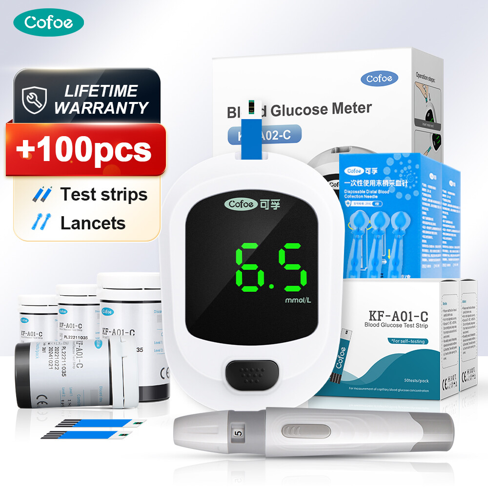 Cofoe Yice A02 Blood Glucose Monitor + 100pcs Test Strips + 100pcs Needles Blood Sugar Test Kit Diabetes Meter Glucometer Diabetic Tester Machine ราคา 821 บาท*ส่งฟรี