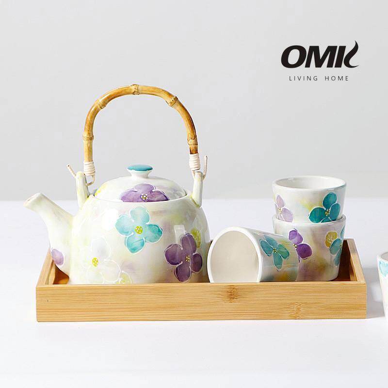 OMK Japanese Ceramic Tea Set Suitable for 4 people Teapot X 1pcs+Cups X 4pcs+Bamboo Tray X 1pcs Purple Series ราคา 3,547 บาท*ส่งฟรี