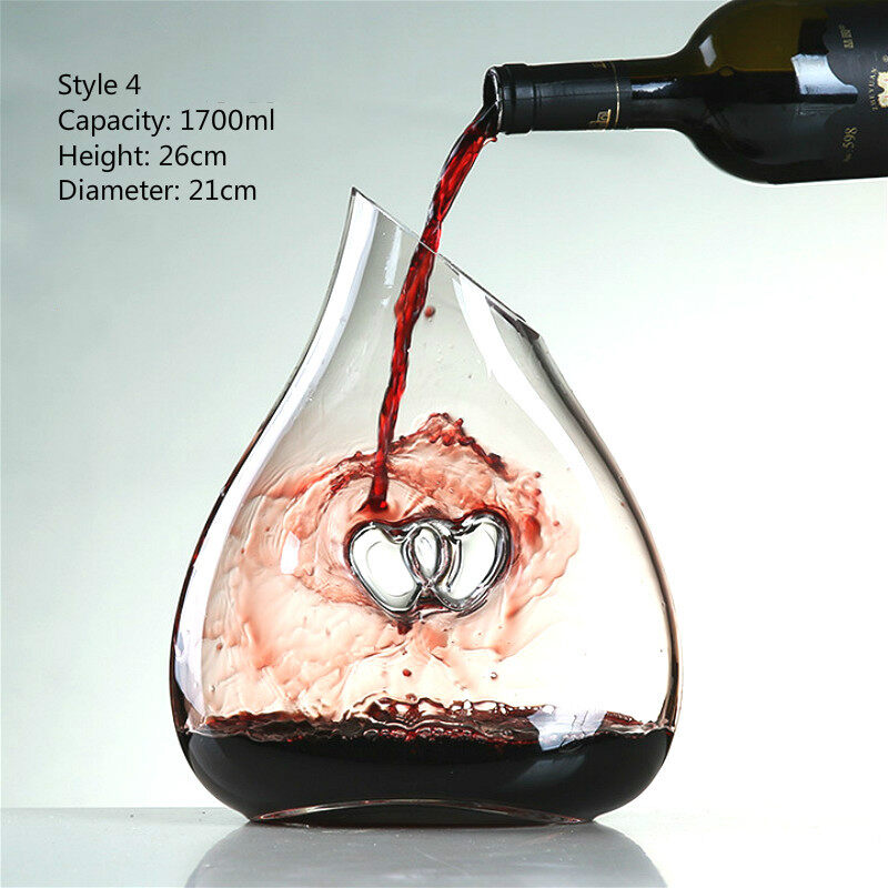 Gambar 600 1700ml Creative Heart Lead Free Crystal Glass Wine Decanter Linlang Whiskey Wine Container Personalized Wine Pot Gift