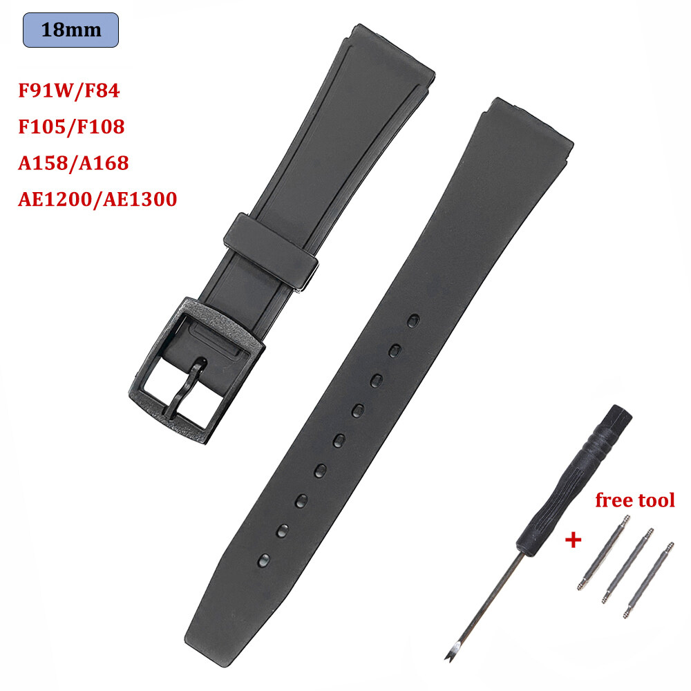 12mm 18mm cao su watchbands phù hợp cho Casio G sốc 18mm cho F91W F84 F105/108 A158/168 ae1200/1300 