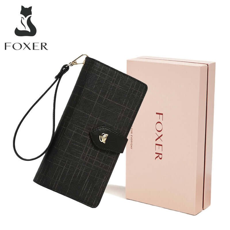 FOXER Women Leather Wallet Long Bifold Wallet Clutch Cellphone Bag with Wristlet Card Holder