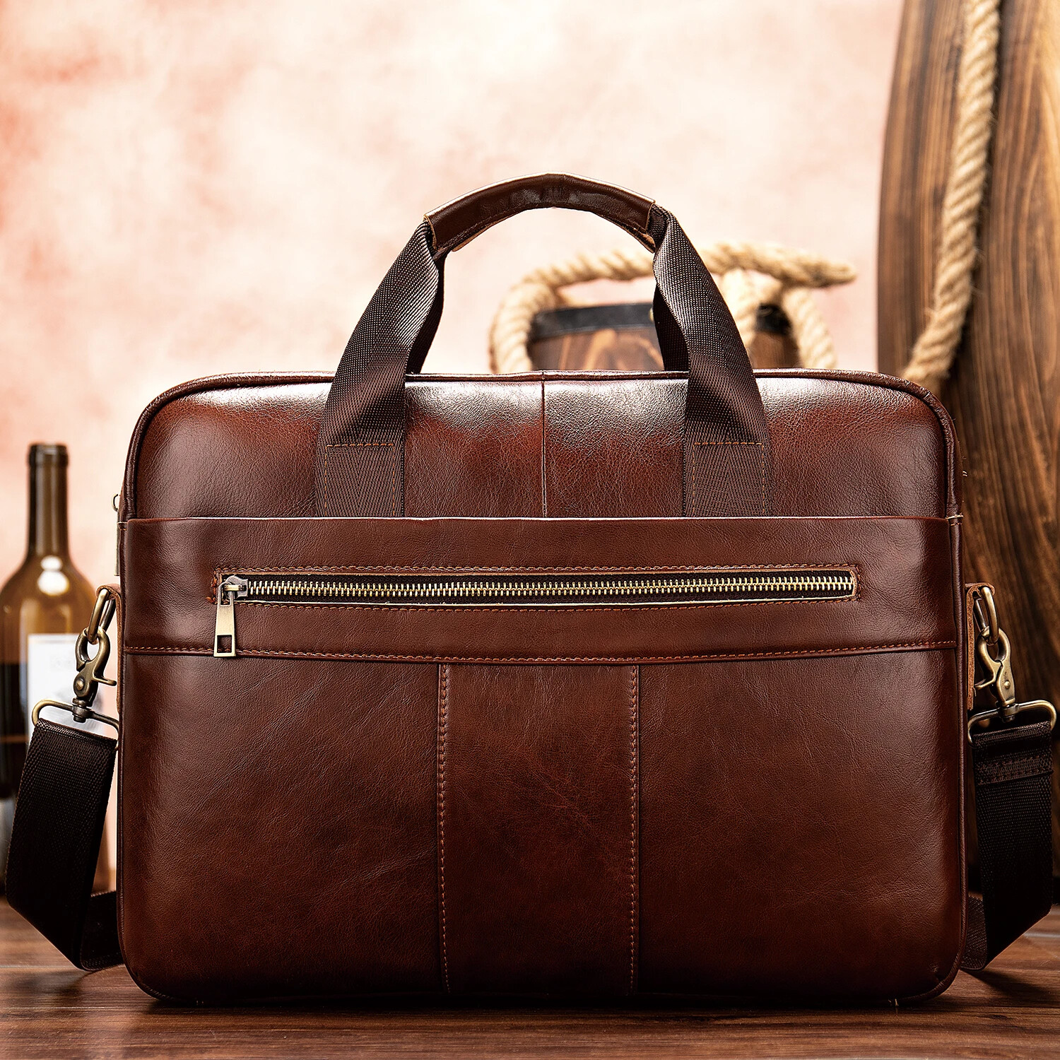 Genuine Leather Business Bag Briefcase Document Holder for 15.6'' Laptop Messenger Bag For Man Business Hand Shoulder Bags ราคา 1,250 บาท*ส่งฟรี