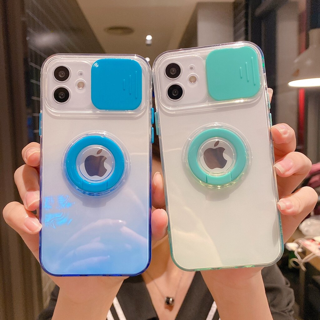 🔥HOCE Ốp Bảo Vệ Cửa Sổ Đẩy Màu Gradient Trong Suốt Cho iPhone 11 12 13 14 Pro Max 7 8 14 Plus X XS XR Ốp Bảo Vệ Giá Đỡ Vòng Nhẫn Ốp Lưng Bảo Vệ Máy Ảnh