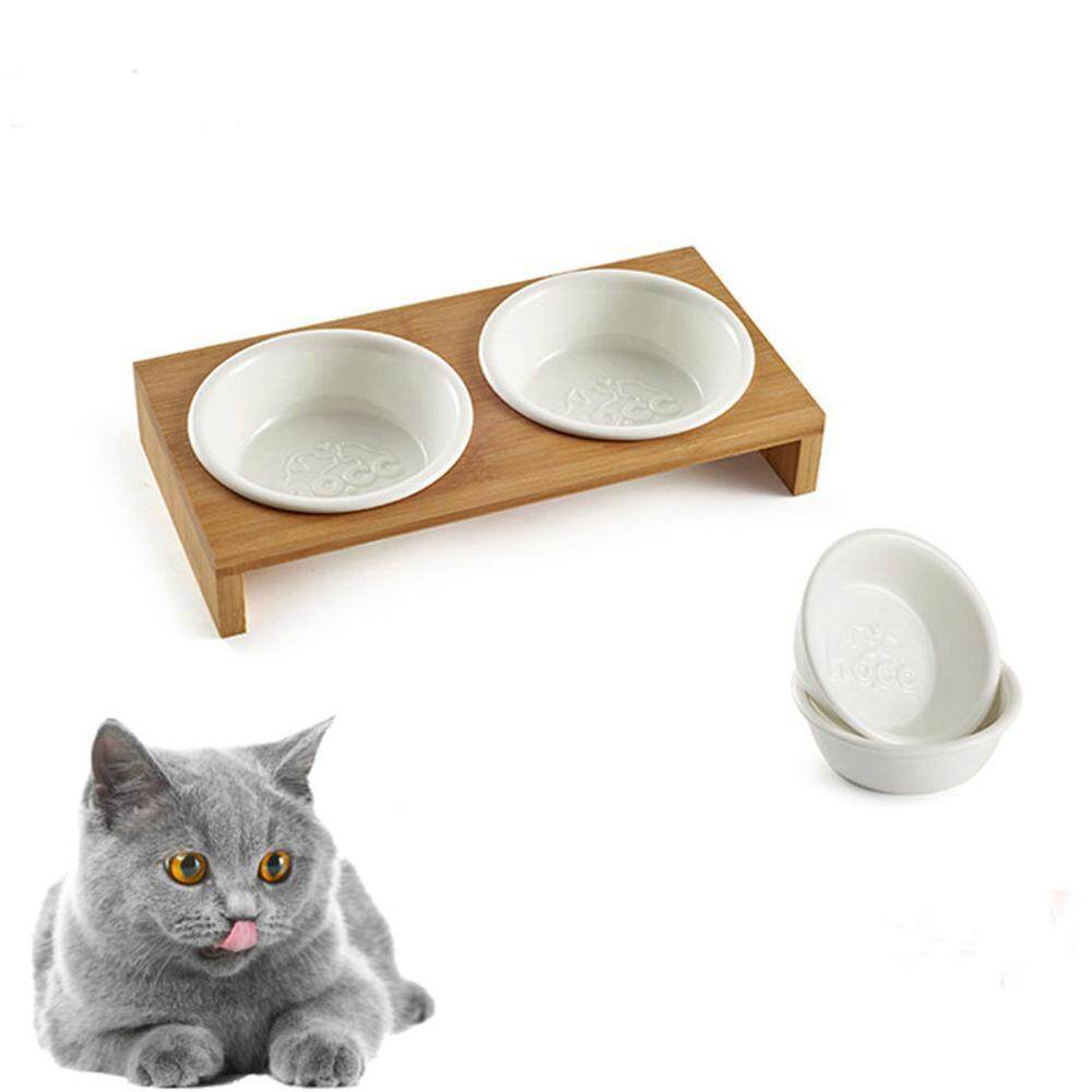 Lightsmile Bamboo Pet Bowls Cat Dog Feeders Bowl Ceramic Pet Food