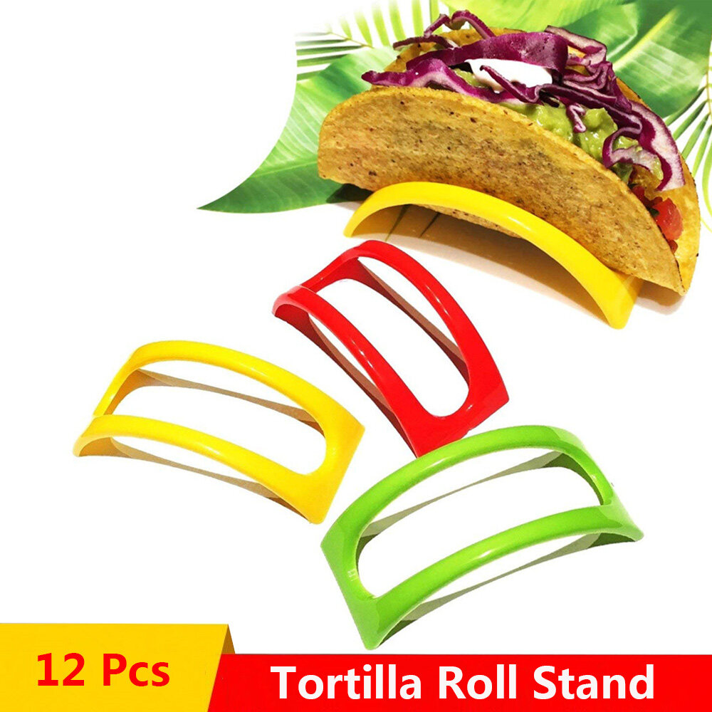 Premium Quality Taco Plates Set of 4 Hold 12 Soft And Hard Shells Easy To Use Easy To Clean Taco Rack Holder Stand Taco Holders Stand Titanium Plated Oven Grill Dishwasher Safe Taco Holder Tray 