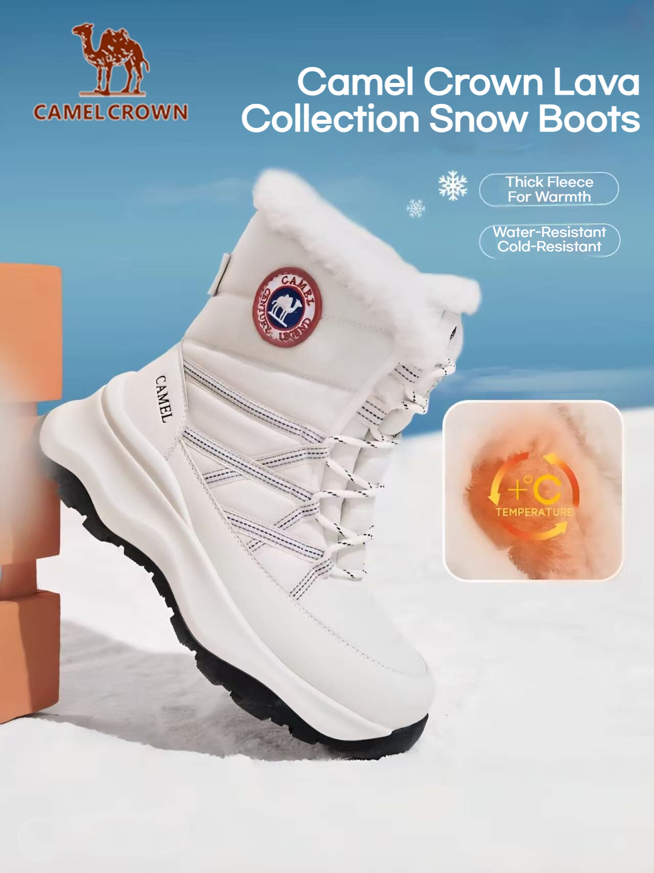 CAMEL CROWN Winter Snow Boots for Women | Warm Fur Lined Short Boots, Fashion Platform Ankle Boots, Outdoor Waterproof Non-Slip Cotton Shoes, Casual Comfortable Walking Shoes ราคา 2,720 บาท*ส่งฟรี