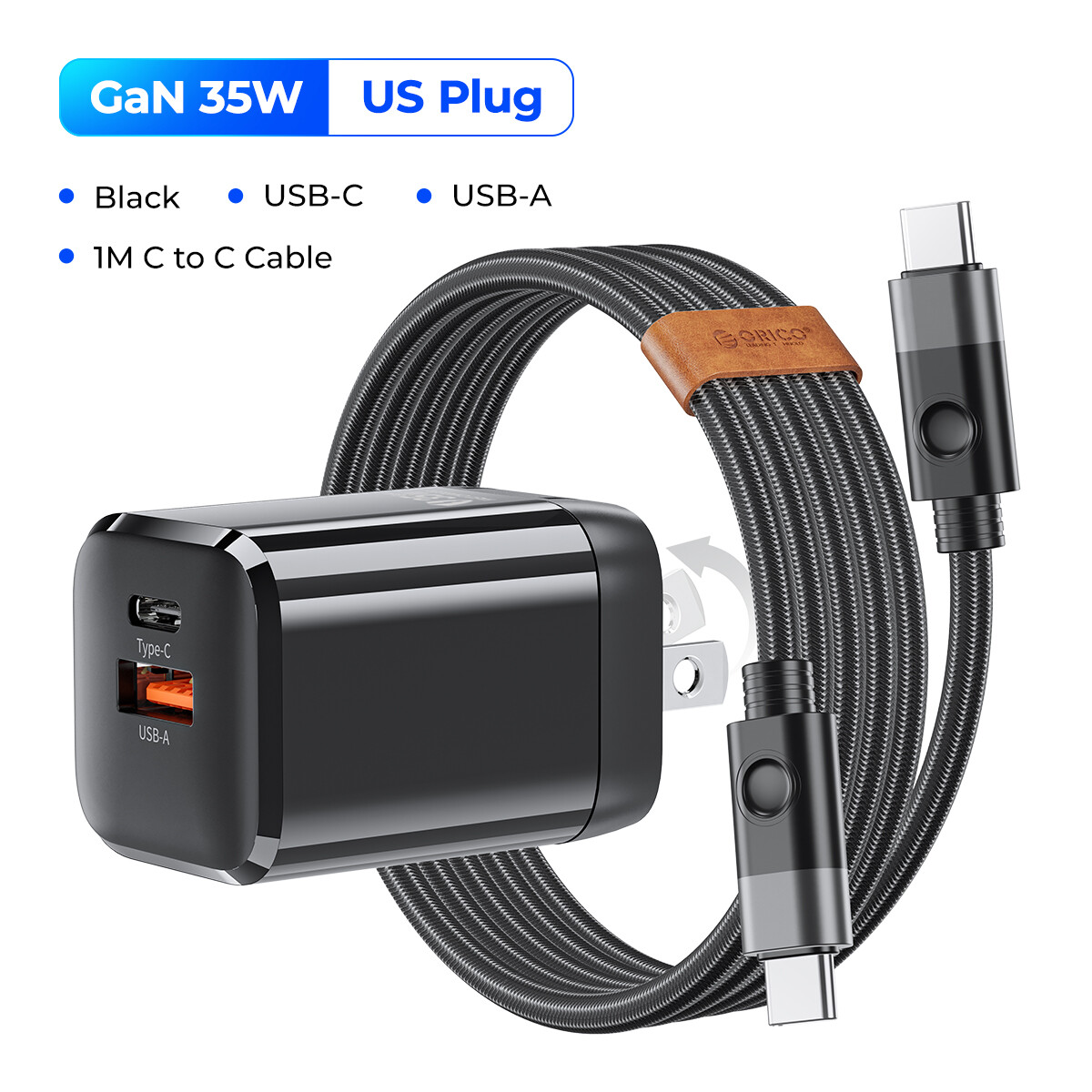 ORICO gan 30W USB C đầu cắm bộ sạc PD Loại C Bộ chuyển đổi thiết bị sạc tường có thể gập lại QC3.0 c