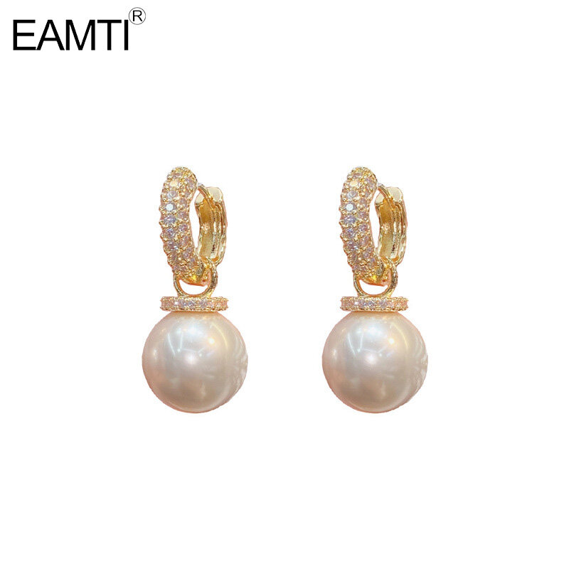 EAMTI Copper Zircon Earrings with Pearl Earrings Fashionable Compact Earrings for Women ราคา 252 บาท*ส่งฟรี