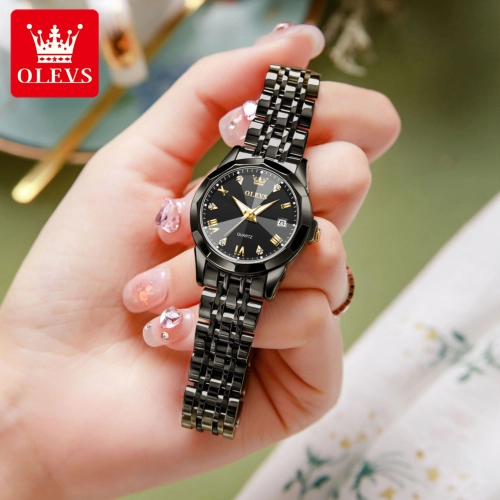 OLEVS นาฬิกาข้อมือผู้หญิงของแท้อย่างเป็นทางการกันน้ำ 2023 หรูหราแฟชั่นลำลองปฏิทินนาฬิกาควอทซ์สแตนเลสเรืองแสงนาฬิกายี่ห้อเพชรสำหรับแฟนของขวัญ