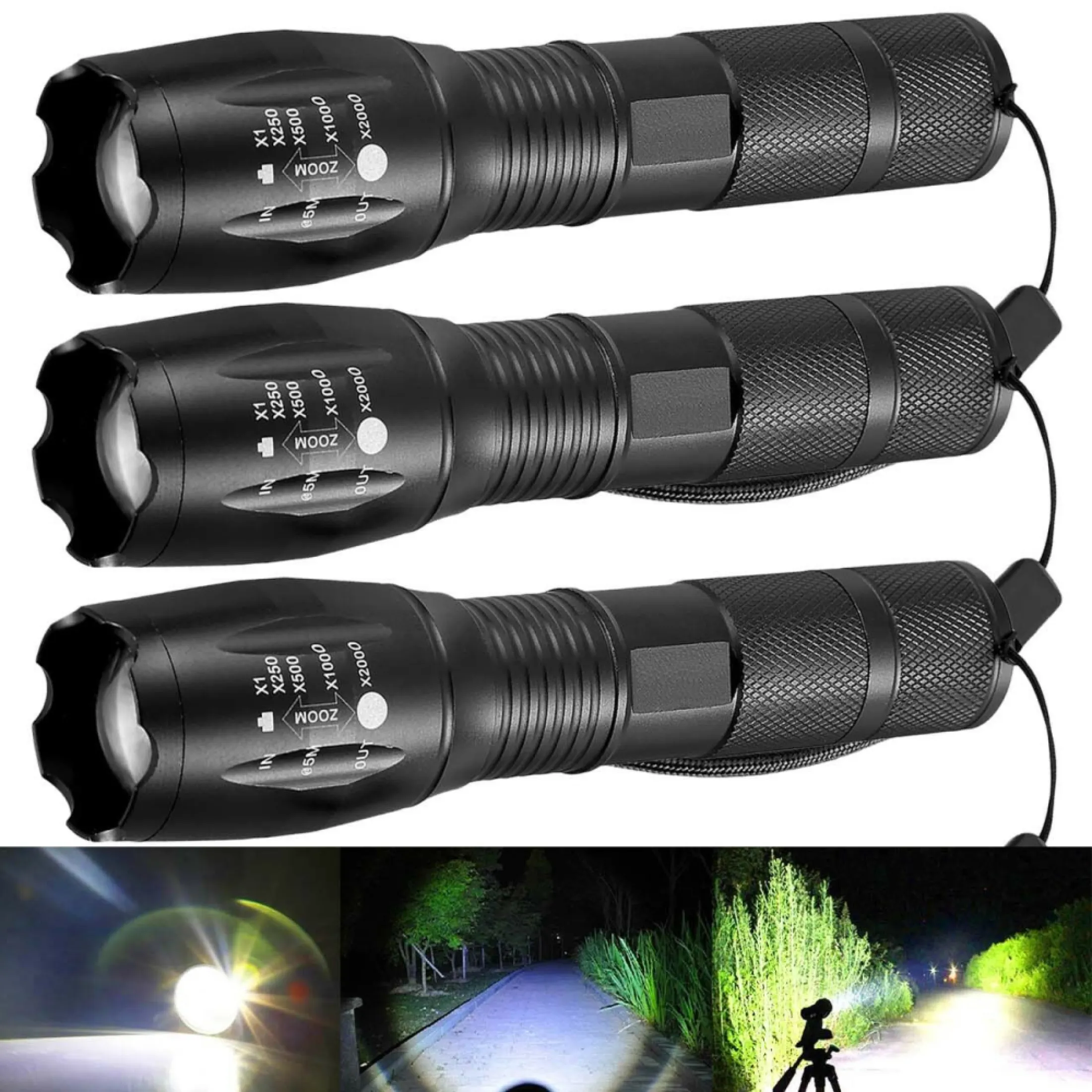 2 Police 90000LM T6 LED Super Bright Zoom Flashlight Powerful Camping Lamp Torch