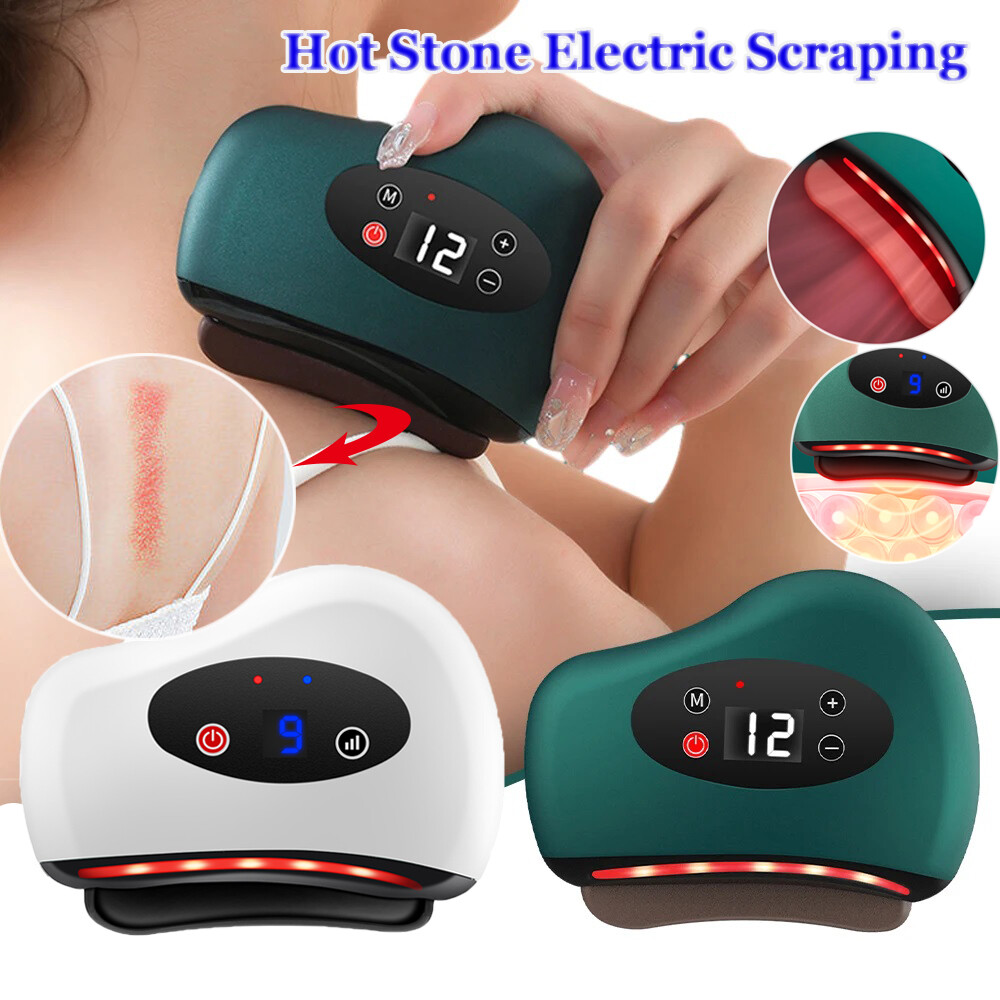Pastsky Hot Đá Điện cạo gió Massager Hội Đồng Quản Trị Gua SHA Máy trị liệu Trên Khuôn Mặt Máy mát xa cơ thể Công Cụ LCD 9 Cấp 12 Cấp Độ Nước Nóng Chế Độ Massage 42 ° Hot Nén Nâng da săn chắc Nạo vét Kinh Tuyến Bạch Hạch Detox giảm đau Có Thể Sạc Lại