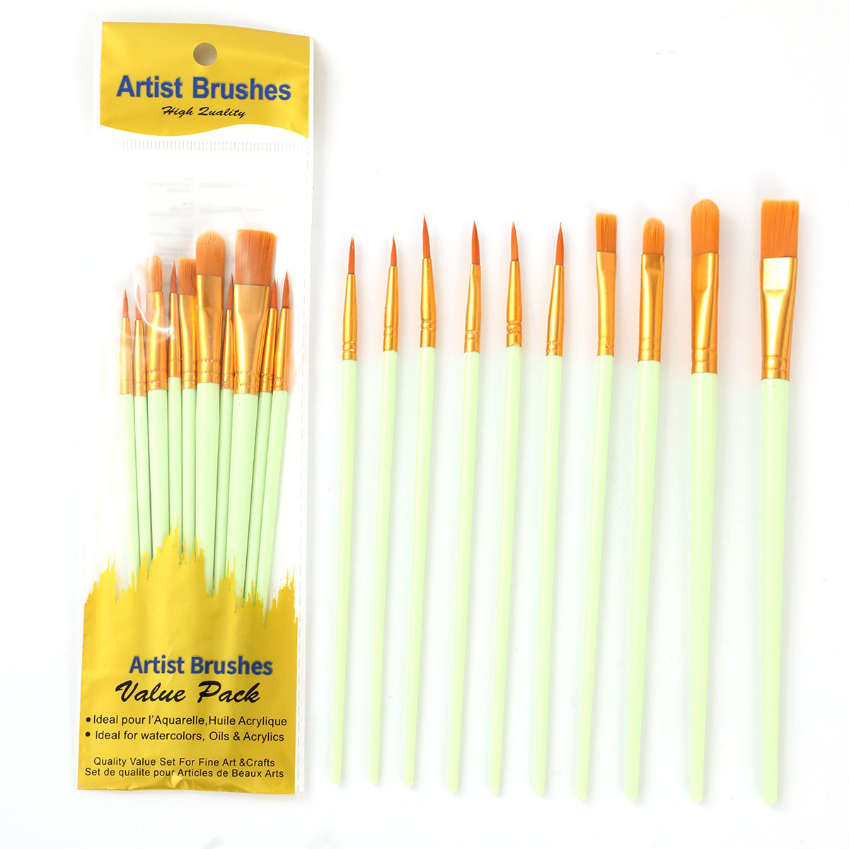 Ready Stock 10PCS Paint Brush Set Round Pointed Tip Paintbrushes Nylon Hair Artist Acrylic Paint Brushes