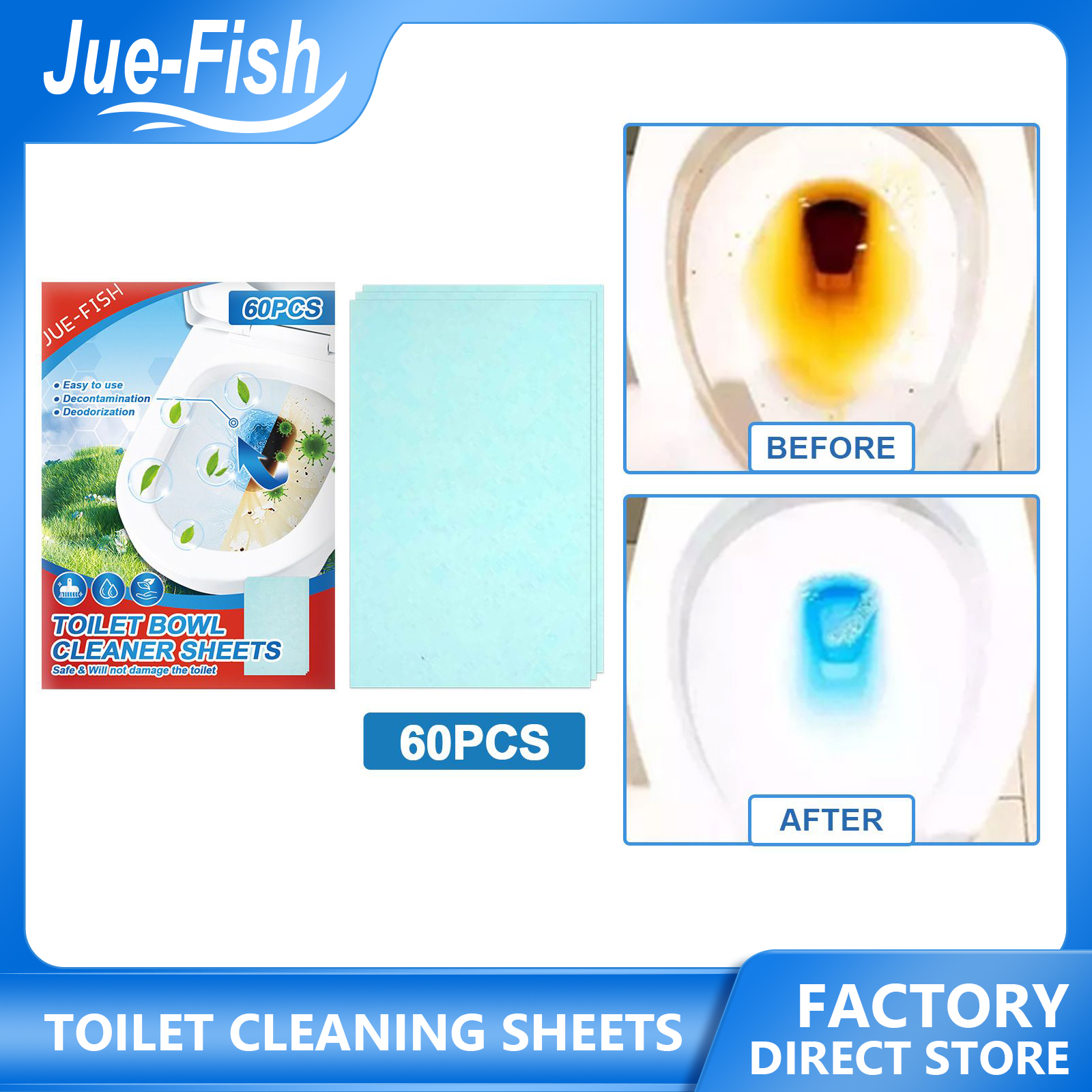 JUE-FISH Toilet Cleaning Tablets Flush Deodorizes Toilet Automatic Bleach Toilet Bowl Cleaner Stain Remover Tablet Flush Deodorizes Toilet Deodorant Pill Block Disposable Helper Fragrant Ball Stain Remover Magic Automatic Flush 60pcs ราคา 156 บาท*ส่งฟรี