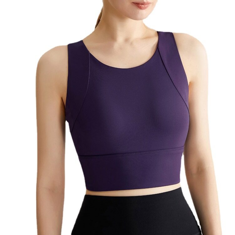 Hoppe Fumeng Women's Fixed Pads Racerback High Impact Sports Bra Cocoa Dark Purple Ivory White