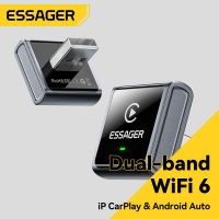 Essager CarPlay ไร้สาย WiFi6ตัวแปลงออโต้แอนดรอยด์ Apple ไร้สาย CarPlay & Android Auto 2-In-1ไร้สายสายเชื่อมอุปกรณ์ใช้ในรถ Apple ไร้สายอะแดปเตอร์เต้ารับแอนดรอยด์อัตโนมัติดองเกิลอะแดปเตอร์เต้ารับสำหรับรถยนต์ที่มี USB ดั้งเดิมสำหรับ Apple iPhone อุปกรณ์ผู้เล
