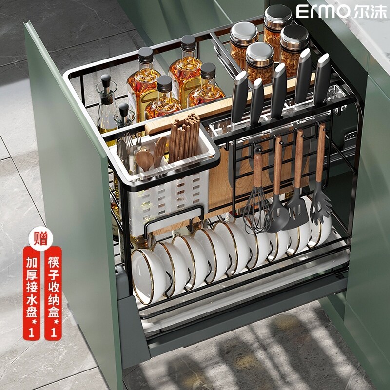 Gambar Flavor pull basket of kitchen cabinets 304 stainless steel double drawer ark of hutch of condiment orbit receive bowl contained in the basket