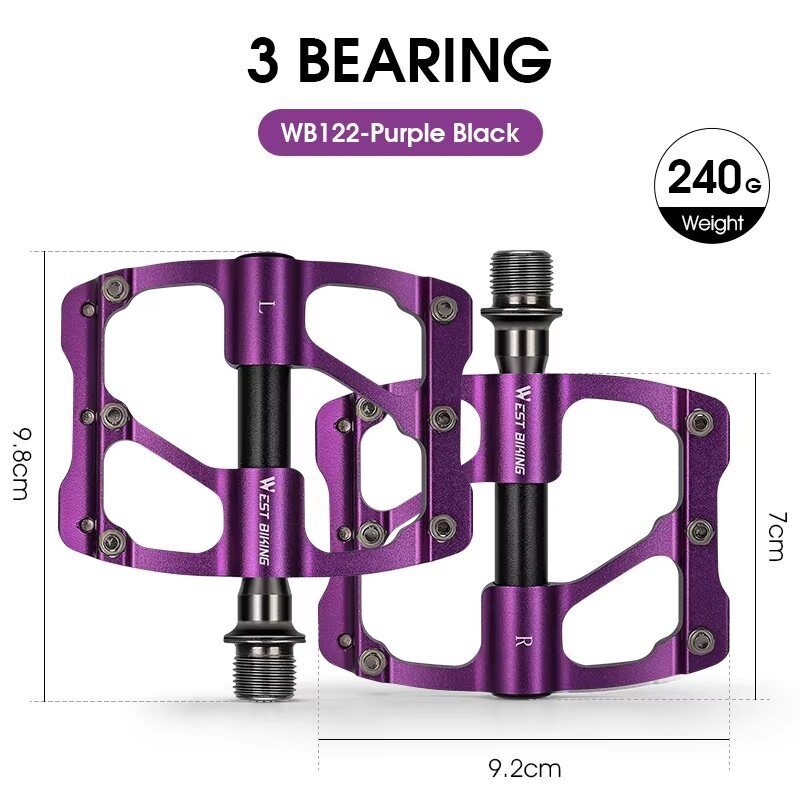 WEST BIKING Bàn Đạp Xe Đạp 3 mang trọng lượng nhẹ Mini chống trượt bàn đạp phẳng Hợp Kim Nhôm MTB xe