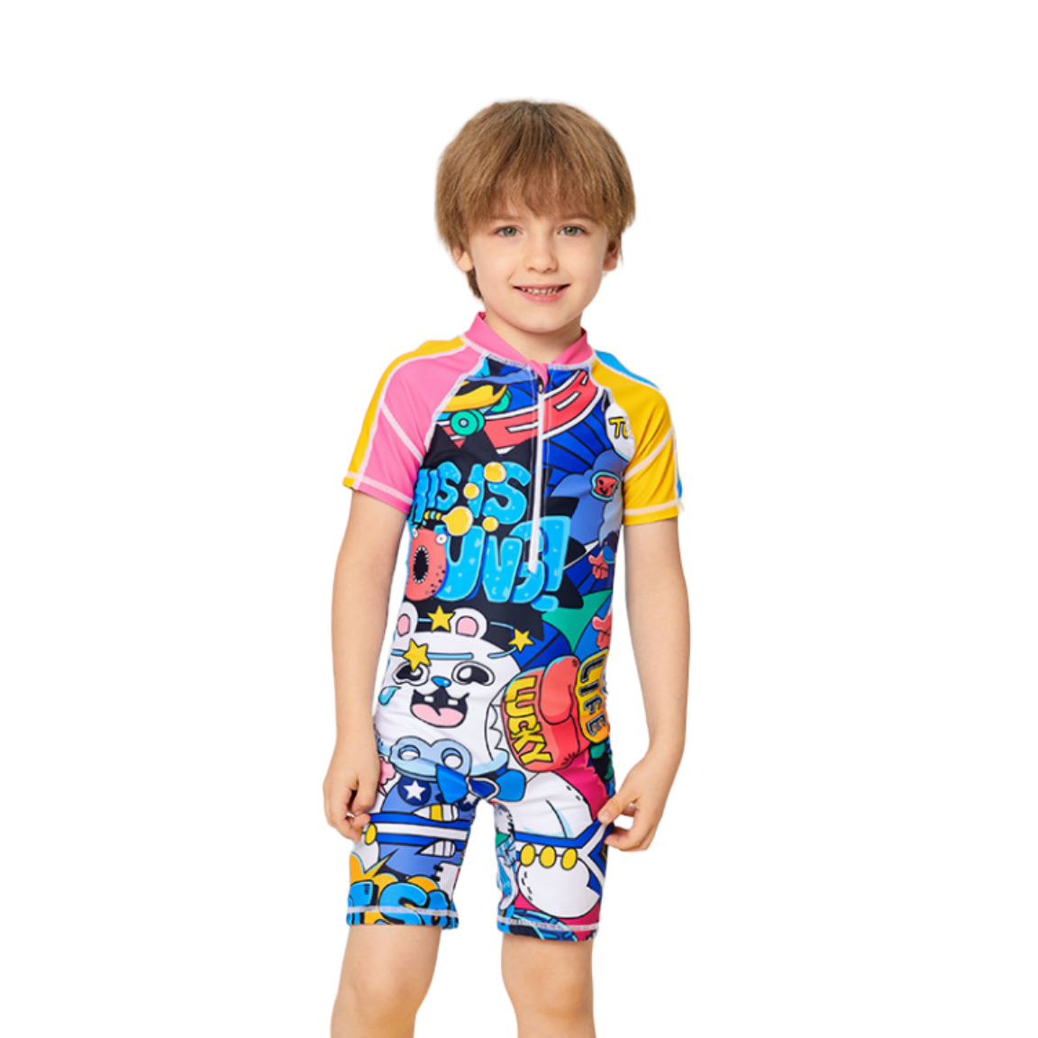 3-12 Years Old Size Boys Fashion Boys One Piece Swimwear Short Sleeve Swimming Cute Swimsuit Casual Swimming Suit Floral Pattern Bathing Suit UV-protection Beachwear Antibacterial Sportswear ราคา  536 บาท*ส่งฟรี