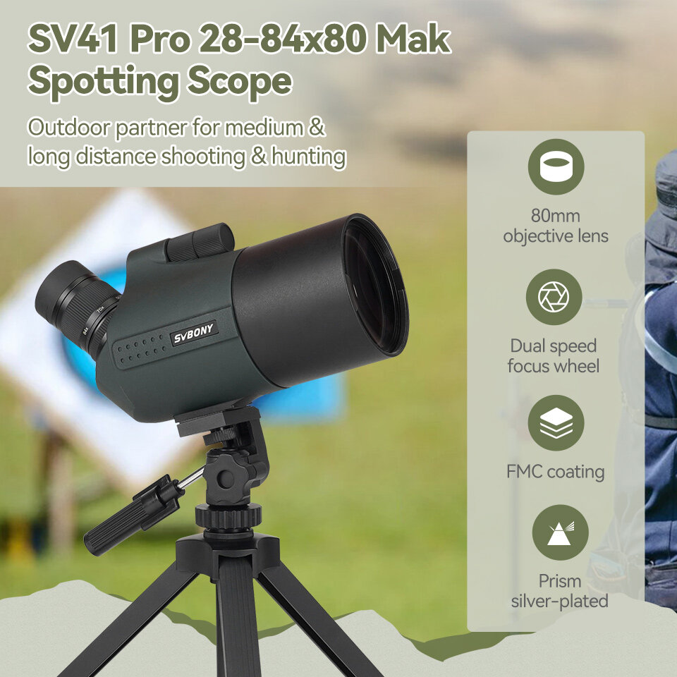 SVBONY SV41 Pro MAK Spotting Scope 28-84X80 Large Diameter FMC Optics Monoculars Telescope Spotting Scope Observation Lightweight and Portable with Dot Sight Tripod for Astrophotography ราคา 5,155 บาท*ส่งฟรี