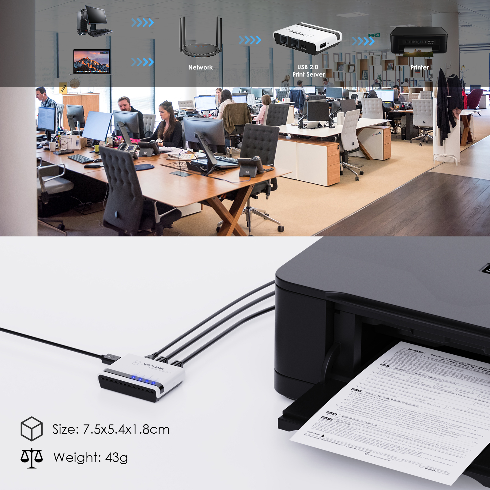 Mini Server Di Stampa Rinteea NP330 - Porta USB 2.0 E LAN RJ45, Compatibile Con 95% Stampanti - 2
