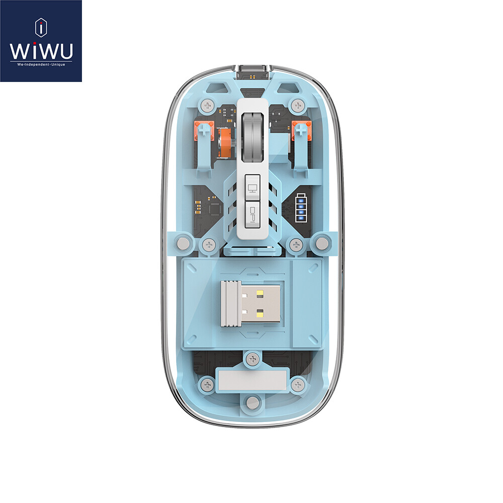 Wiwu trong suốt bluetooth không dây kép chuột cho máy tính xách tay chuột sạc lại được 2.4G Chuột không dây USB quang cho Macbook,Android,Windows