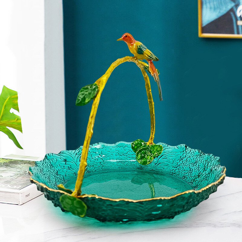 Gambar Magpie Standing Branch Glass Basket Retro Copper European style Home American style Decorative Fruit Plate Ornaments