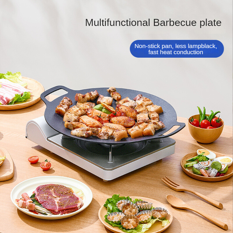 Gambar Korean Barbecue Plate Commercial Outdoor Camping Maifan Stone Frying Plate Teppanyaki Round Cassette Stove Barbecue Plate