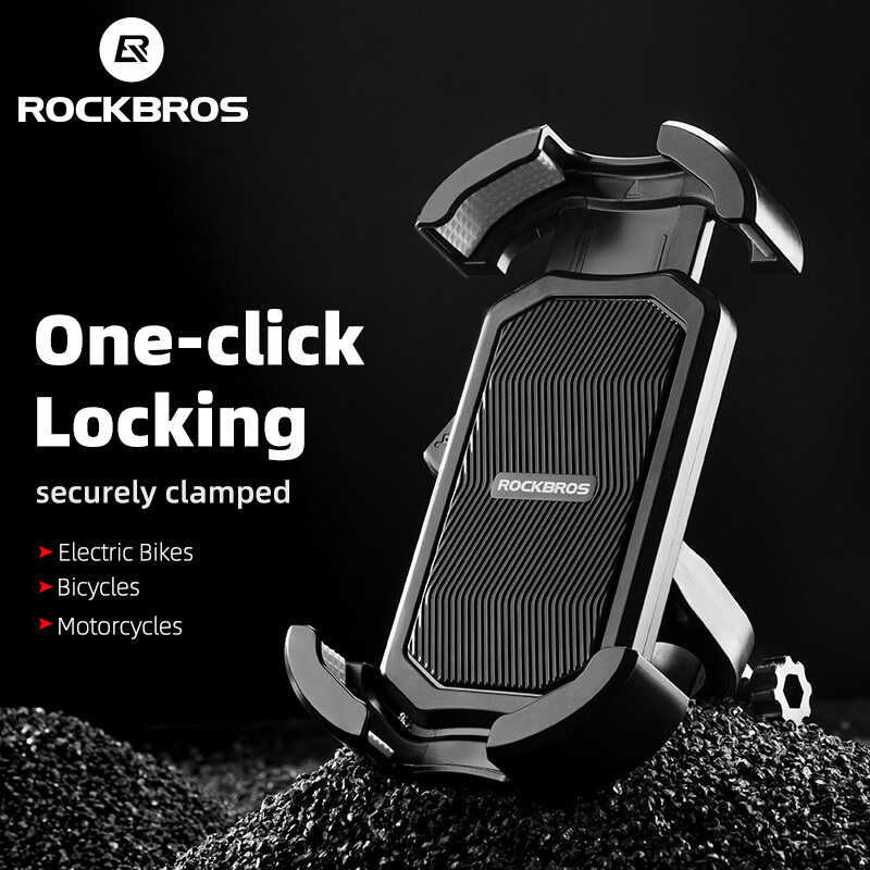 ROCKBROS Quick Locking Bike Phone Holder Stable Shock-absorption MTB Road Bike Mobile Phone Mount 360° Rotatable Anti-slip Motorcycle 4.7-6.8Inch Cellphone Holder