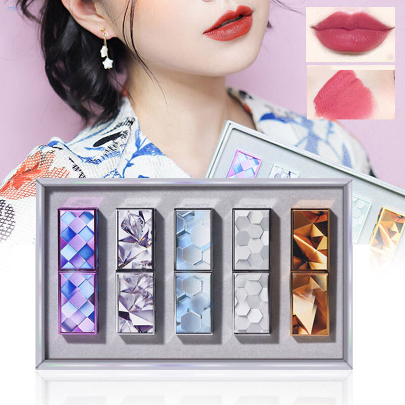 Gambar 5Pcs Women Matte Lipstick Set Long Lasting Velvet Waterproof Lips Makeup Tools 5Pcs Set Women Lips Makeup Beauty Tool Velvet Matte Long Lasting Waterproof Lipsticks Accessories