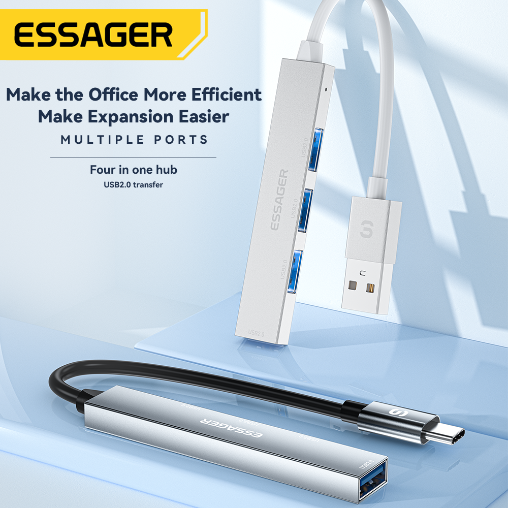 Essager 4 Trong 1 USB C HUB USB 2.0 Tốc Độ Cao Bộ chia Bộ chuyển đổi Đa Chức Năng Expander Cho lapto