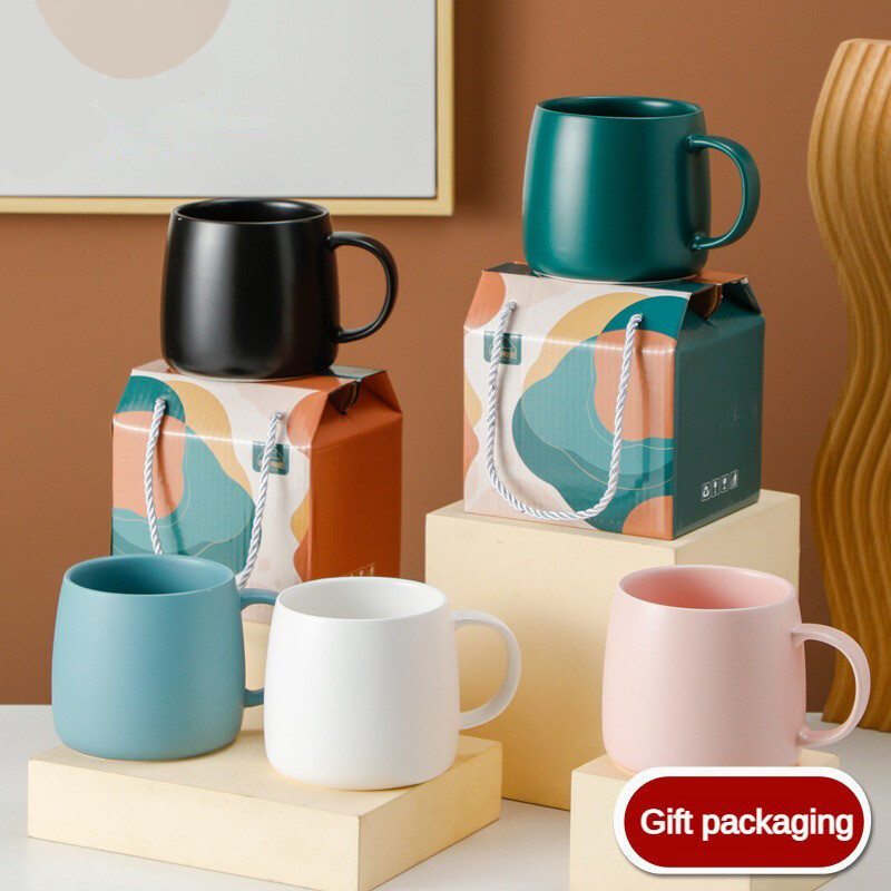 Cốc gốm 500ml cốc văn phòng có nắp và thìa cốc nước trà dung tích lớn cốc cà phê cappuccino bữa sáng sữa gia đình đồ uống nước