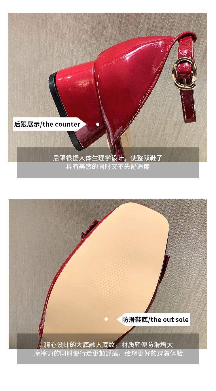 Giày Cao Gót Màu Đỏ Giày Một Lớp Gót Vuông Nơ Bướm Phong Cách Tiên Nữ Mẫu Mới Mùa Xuân 2022 Cho Nữ Giày Dự Tiệc Lễ Phục Không Mệt Chân 15
