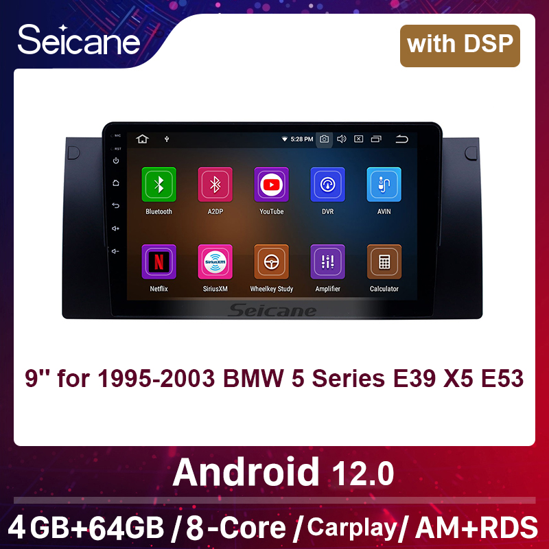 Seicane 9 inch QLED Touchscreen Android 12.0 GPS Navigation Radio for 1995-2003 BMW 5 Series E39 X5 E53 with WIFI Bluetooth USB Carplay DSP support Digital TV 1080P 4G WiFi Carplay Split Screen Netflix PlayStore Waze YouTube ราคา 7,100 บาท*ส่งฟรี